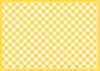 ギンガムチェック柄格子柄のグラフィック素材背景素材のイラスト　バックグラウンド　斜めパターン黄色、Gingham check