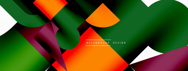 Circle and square geometric background. Round shapes with squares and triangles composition for wallpaper, banner, background or landing