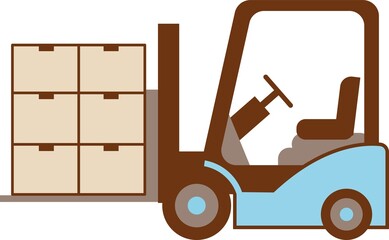 段ボールとフォークリフトのシンプルなイラスト。