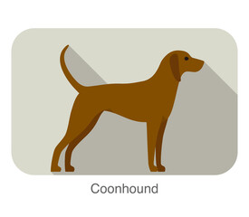 coonhound breed dog standing on the ground, side, dog cartoon image series