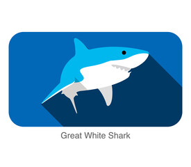 Great white shark jumping flat icon design
