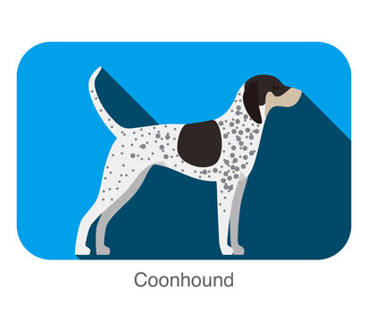 Coonhound breed dog standing on the ground, side, dog cartoon image series