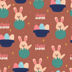 seamless pattern hand drawing cartoon easter wallpaper. cute bunny and eggs. for fabric print, textile, gift wrap paper