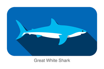 Great white shark swimming flat 3D icon design, vector illustration