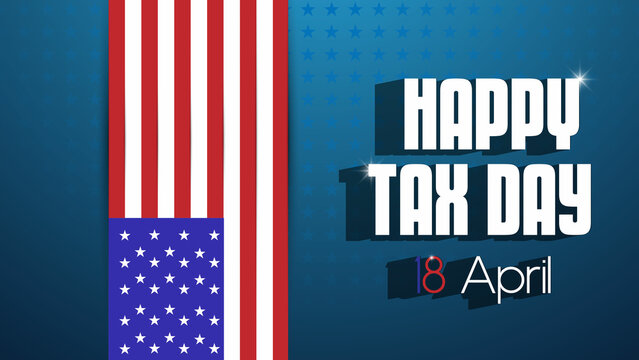 Happy Tax Day Abstract Background With United States Flag And Stars Backdrop For Blue. 