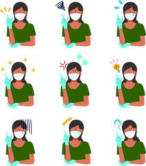 マスクをした褐色肌の女性のイラスト