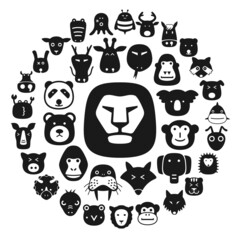 Animal face flat character flat icon design