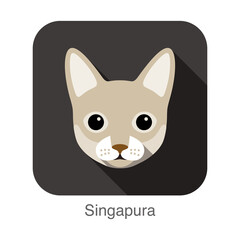 Singapura Cat, Cat breed face cartoon flat icon design