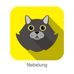 Nebelung, Cat breed face cartoon flat icon design