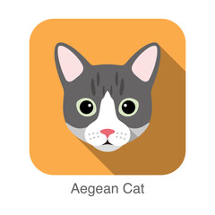 Aegean Cat, Cat breed face cartoon flat icon design