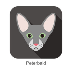 Peterbald Cat, Cat breed face cartoon flat icon design