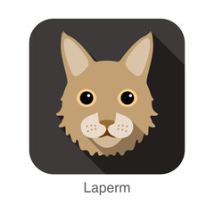Laperm Cat, Cat breed face cartoon flat icon design