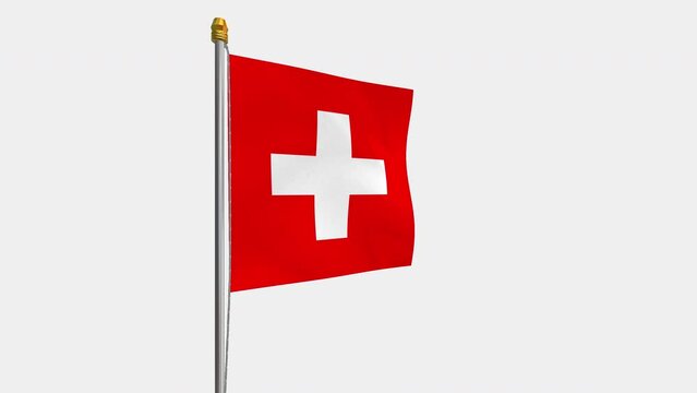 An alpha channel loop video with the Switzerland flag fluttering in the wind and a transparent background.
