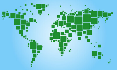 Vector world map, green and blue gradient color, abstract illustration. Global Business Concept
