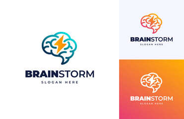 Brain storm mind genius power innovative vector logo design, Creative idea inspiration symbol logo design vector