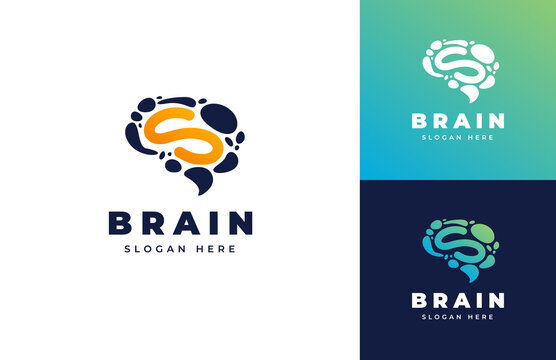 letter S brain talk idea inspiration head vector logo design, Brilliant head brain innovation success creativity logo design