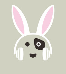 Cartoon dog wearing a Rabbit's headset, , enjoy the music, vector