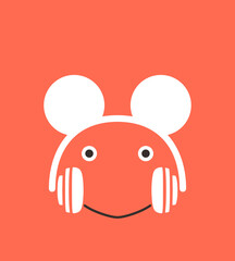 Cartoon frog wearing a Mickey Mouse headset, enjoy the music, vector