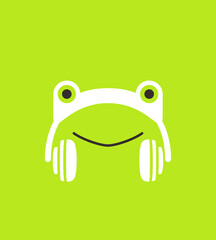 Cartoon frog wearing a headset, enjoy the music