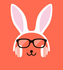 Cartoon Rabbit wearing a headset and glasses, enjoy the music