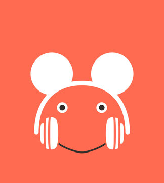 Cartoon frog wearing a Mickey Mouse headset, enjoy the music, vector