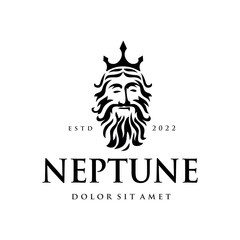 Neptune logo design vector illustration Poseidon ocean silhouette. Human Sea Atlantis mascot Water Stock template - obrazy, fototapety, plakaty