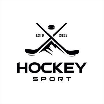 Hockey Stick Mountain Abstract Logo Stock Vector. Modern professional hockey Mountain logo for sport team Vector