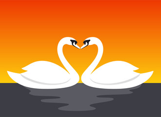 Couple swan lovers face to face vector illustration