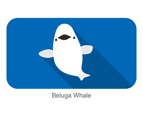 Beluga whale swimming in the water, flat icon, vector illustration