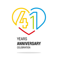 41 years anniversary celebration decoration colorful number bounded by a loving heart modern love line design logo icon white background