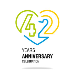 42 years anniversary celebration decoration colorful number bounded by a loving heart modern love line design logo icon white background - obrazy, fototapety, plakaty