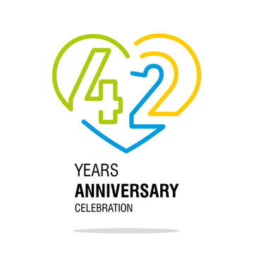 42 years anniversary celebration decoration colorful number bounded by a loving heart modern love line design logo icon white background
