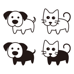 cute dog and cat cartoon flat icon design, vector illustration