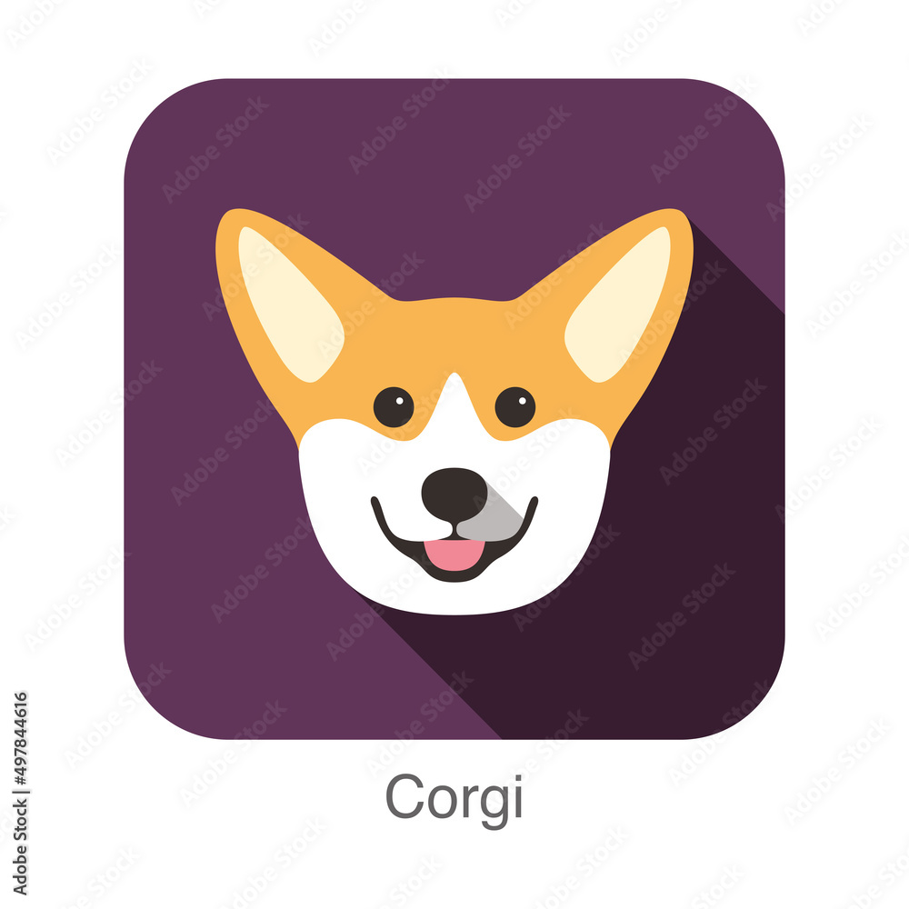 Poster welsh corgi cardigan dog face portrait flat icon design, vector illustration