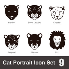 black big cat breed face cartoon flat icon series, vector illustration