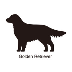 golden retriever dog silhouette, side view, vector illustration