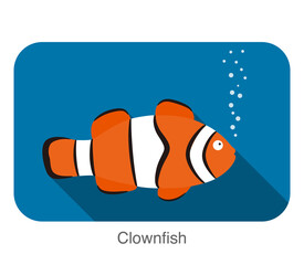cute cartoon Clownfish flat icon design vector - obrazy, fototapety, plakaty
