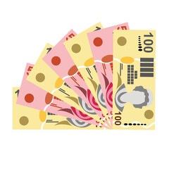 Fiji Dollar Vector Illustration. Fiji money set bundle banknotes. Paper money 50, 100 FJD. Flat style. Isolated on white background. Simple minimal design.