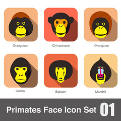 cute monkey face flat icon set vector illustration