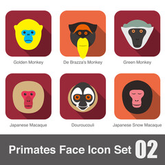 cute monkey face flat icon set vector illustration