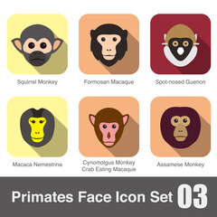 cute monkey face flat icon set vector illustration