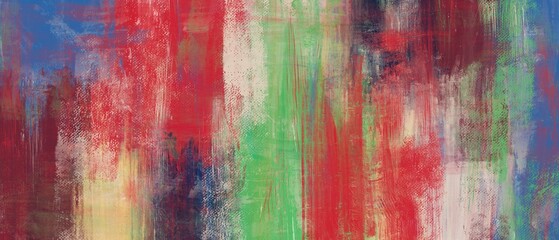 Fototapeta premium 油絵抽象アート背景横長バナー）壁に落書き風のカラフルなブラシストローク 赤 黄緑 紺 ベージュ かすれ 