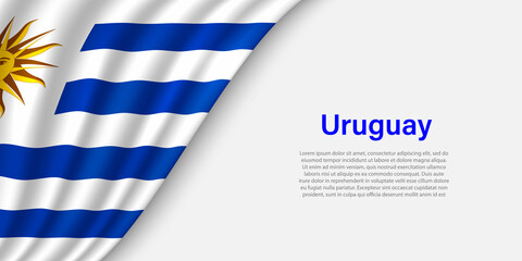 Wave flag of Uruguay on white background.
