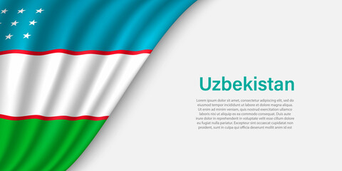 Wave flag of Uzbekistan on white background.