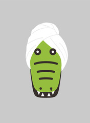 Portrait of crocodile, wearing towel cap, like an old lady, cool style