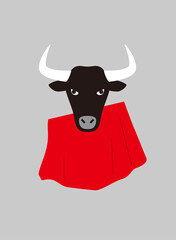 Portrait of bull, wearing something, like a bullfighter, cool style