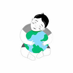 The child embraces the Earth. Peace on earth. Man and earth. Earth Day. Vector illustration