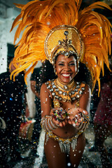 Just have fun with it. Cropped portrait of a beautiful samba dancer performing in a carnival with...