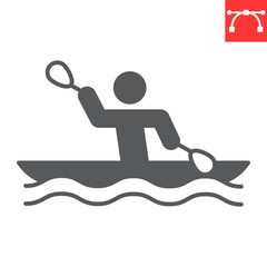Kayak sprint sport glyph icon, sport and rowing, canoe sprint vector icon, vector graphics, editable stroke solid sign, eps 10.
