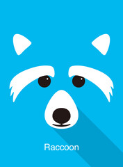 Raccoon cartoon face, flat animal face icon, vector illustration